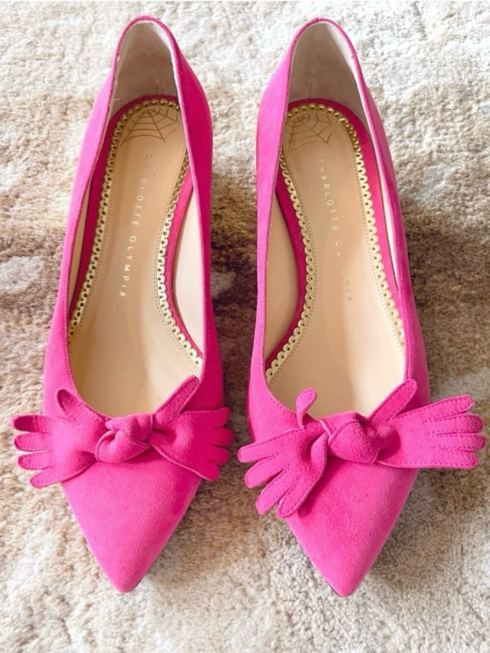 Charlotte Olympia Lady Like Point Toe Shoes Pink Suede Size 38